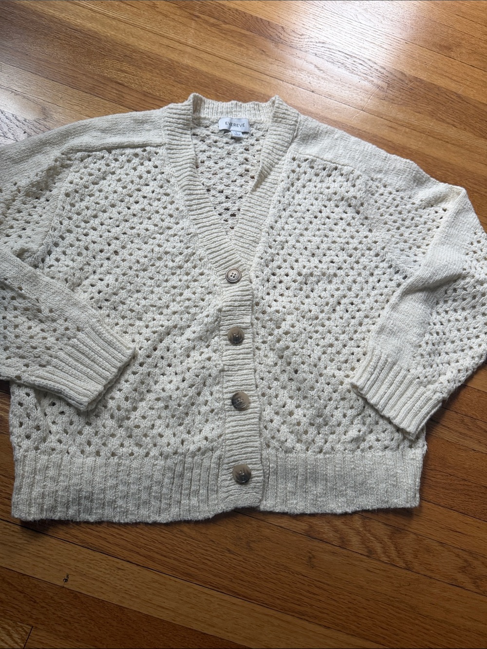 Evereve Cream Crochet V-Neck Button Front Cardigan